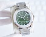 Copy Patek Philippe Aquanaut Green Dial Silver Bezel Steel Strap Watch 42mm